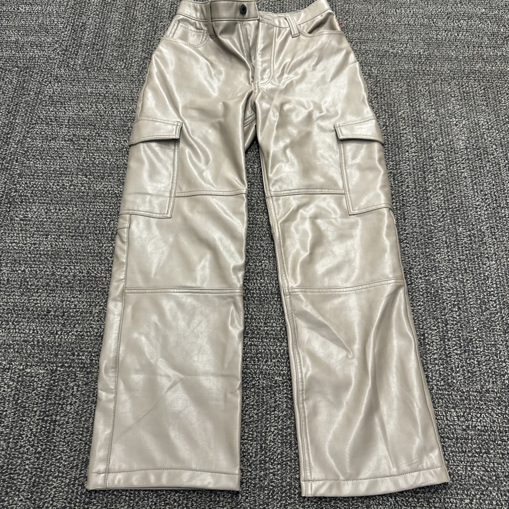 Abercrombie & Fitch Pants Womens 27‎ Green Faux Leather Cargo Wide Leg - Picture 2 of 9